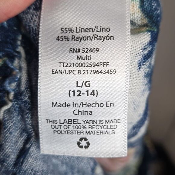 Time & True Linen Rayon Blend Hawaiian Print High-Waist Shorts Sz L - Picture 6 of 6